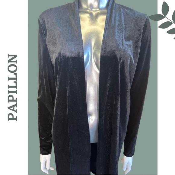 Papillon Black Crushed Velvet Stretch Open Front Cardigan Size Extra Small - Picture 5 of 7